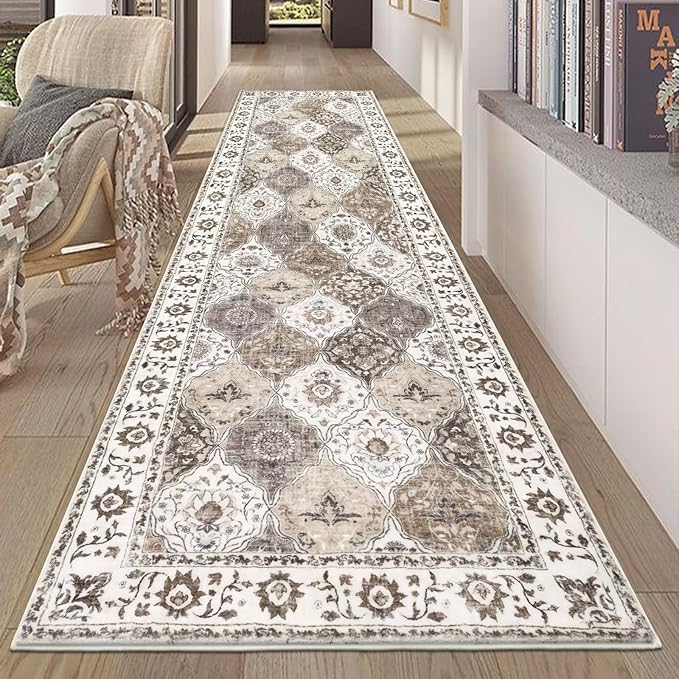 HEBE Hallway Runner Rug 2'8''x8' Washable Vintage Distressed Area Rugs Non Slip Laundry Rug Runner Boho Floor Carpet Runners for Hallways Entryway Laundry Room Kitchen Bathroom