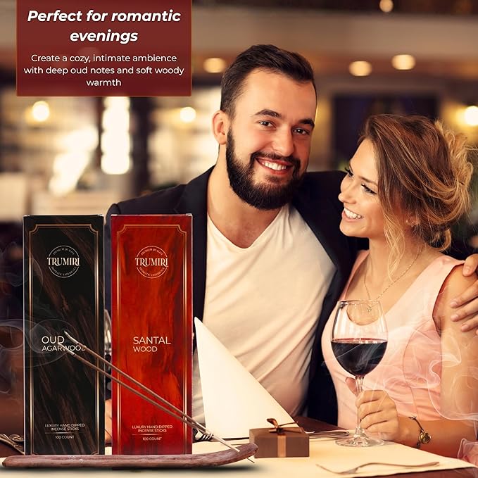 Oud Agarwood & Santal Wood - Combo Pack of Incense Sticks - 100 Insence-Sticks of Each Scent - Total 200 Inscents - Natural Insense Made with Non Toxic Ingredients and Essential Oils