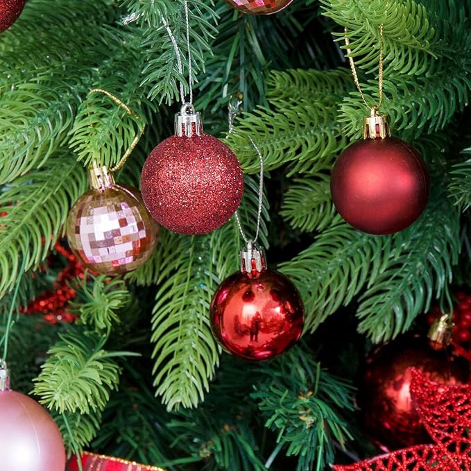 XmasExp 24ct Christmas Ball Ornaments Shatterproof Christmas Ornaments Set Decorations for Xmas Tree Balls(1.57''/40mm, Burgundy)