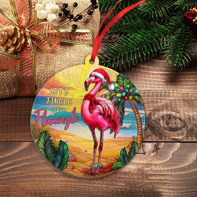 Flamingo Christmas Ornaments 2025 - Suncatcher Animal Ornaments for Tree - Flamingo Ornament for Tropical Christmas Decorations, Funny Pink Flamingos Gifts for Women Men, Beach Ornament