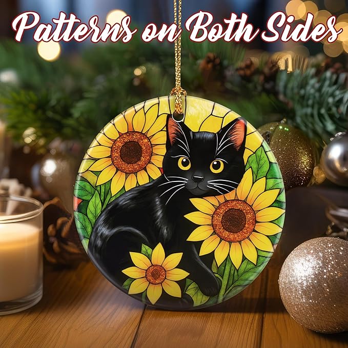 Christmas Ornaments, Dodosky 2.8in Ceramic Black Cat Ornament, Xmas Decor, Christmas Tree Ornaments, Xmas Decorations for Tree, Holiday Ornament, Gifts for Cat Lovers, Pet Gift, Gifts for Women, Mom