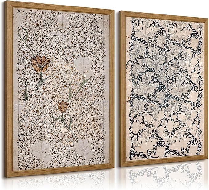 Vintage Botanical Wall Art Prints Set of 2 Antique Sketch Wall Art Decor Neutral Flower Canvas Wall Art Floral Pictures Farmhouse Painting Vintage Floral Artwork for Room Bedroom 12x16 Inch Framed