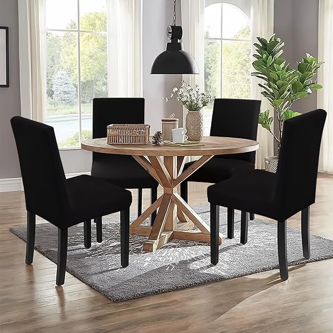 Sufdari Dining Chair Covers,Kitchen Chair Cover,Parsons Chair Slipcover,Spandex Chair Protectors for Dining Room Stretch Chairs Cover Set of 8 -Black