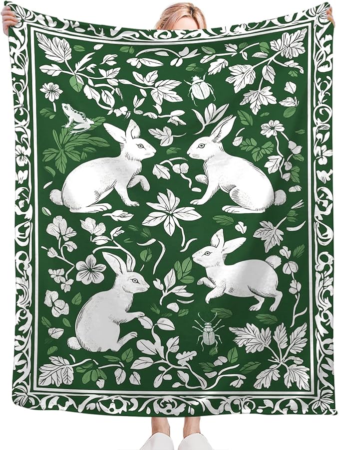 Tijuboni Rabbit Throw Blanket - Botanical Hare Insect - Bunny Gifts for Girls Women Boys Men Kids Adults Soft Flannel Fleece Blanket for Couch Sofa Bed Home Decor 60"x80"