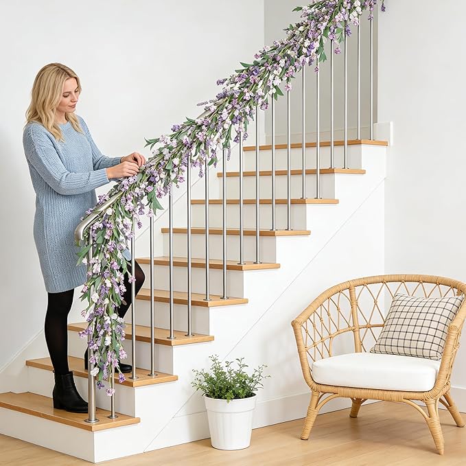 Artgar Flower Garland 6Ft Spring/Summer Garlands Floral Garland for Mantle All Year Round Paper Garlands Decor for Indoor Outdoor Home Wedding Arch Porch Stair Backdrop Year Round Decor (Purple)