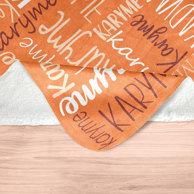 Personalized Blankets with Names Baby Gifts for Girls Boys Custom Soft Fleece and Sherpa Name Blanket for Kids and Adults Birthday for Daughter Son Granddaughter Grandson (Orange)