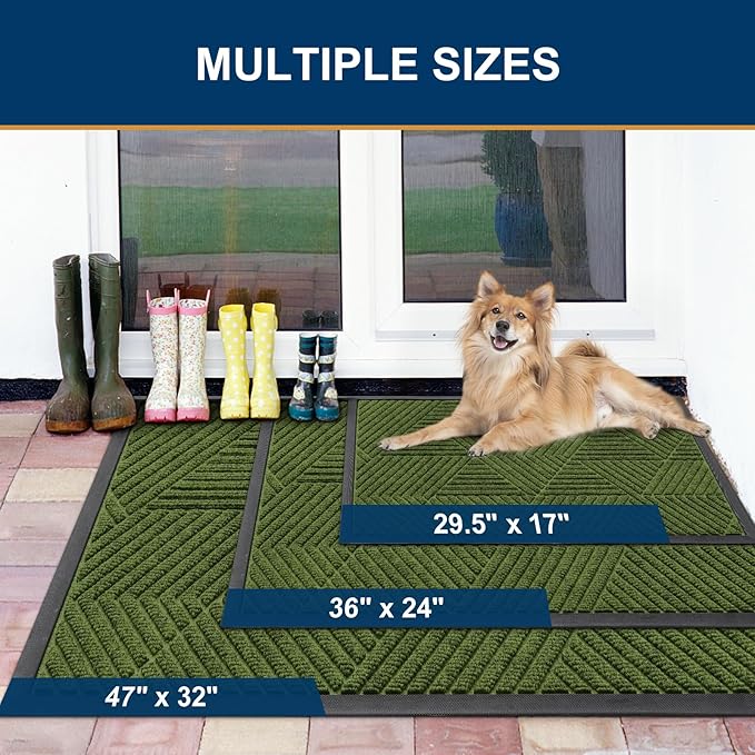 Smiry Front Door Mat Outside Entrance, Heavy Duty Sturdy Natural Rubber Doormat, Trap Dirt and Moisture, Easy Clean Low Profile Welcome Floor Mats for Indoor Outdoor Entry, 35X23 Inch, Forest Green