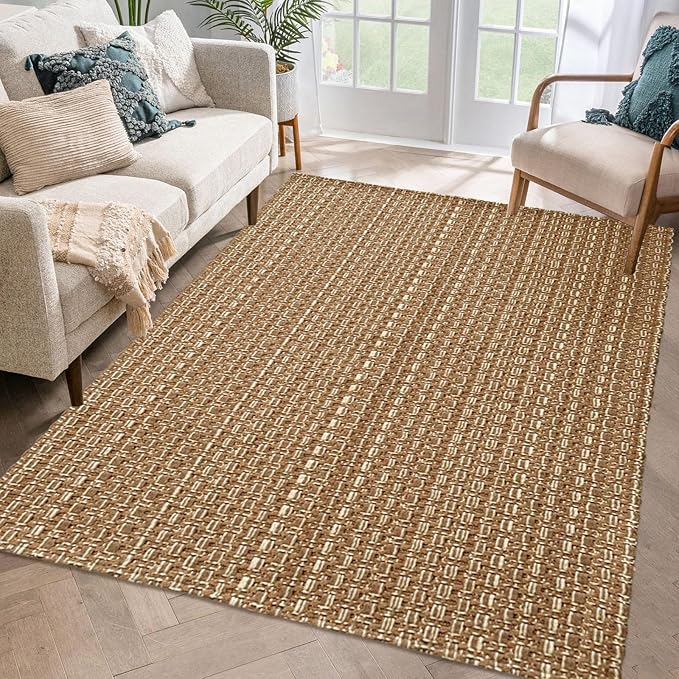 3x5 ft Rugs for Bedroom - Non-Slip Machine Washable Neutral Rug for Living Room,Faux Jute Rug,Braided Area Rug,Boho Solid Rugs for Home and Office,Very Soft,Stain-Resistan,Light Brown