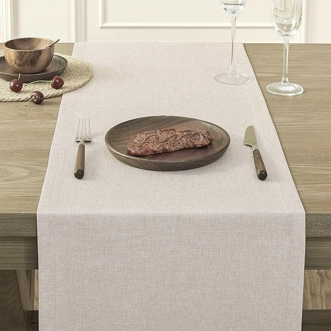 ZeeMart Basic Linen Style Table Runner, 14 x 72 Inch Light Natural Chambray, Rustic Farmhouse Neutral Table Runners 72 Inches Long, Everyday Polyester Table Runner - Machine Washable & Easy Care