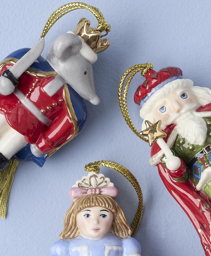 Lenox 898185 Nutcracker Ballet 3-Piece Ornament Set, Christmas, Holiday Decorations