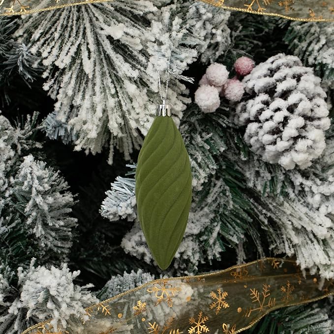 48Pcs Green Velvet Christmas Ornaments Set, Assorted Flocked Christmas Baubles Decorations, Shatterproof Christmas Balls Hanging Decor for Xmas Tree/Home/Party/Holiday (Green)