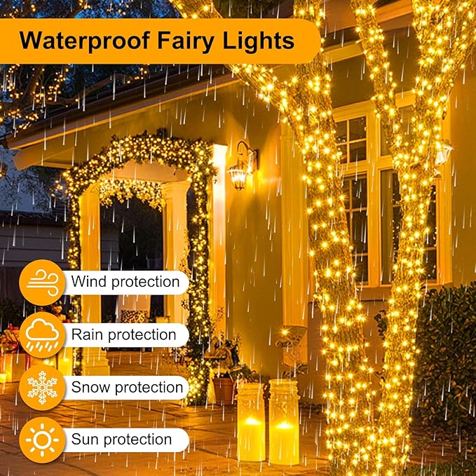 100FT 300 LED Christmas Lights Plug in,Outdoor Indoor Waterproof Fairy Lights with Timer and 8 Modes, Connectable Christmas Tree Lights for Outdoor Indoor Garden Party Decoration(Warm White)