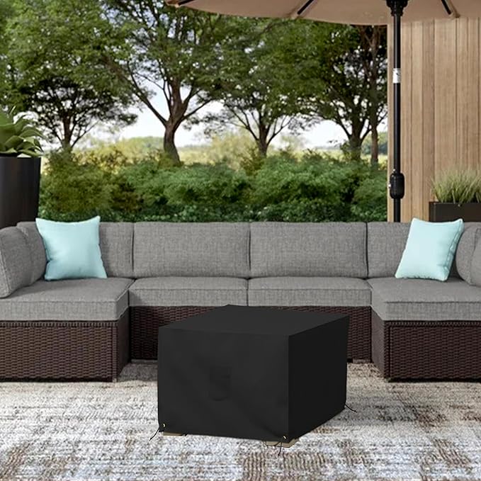 Covers & All Outdoor Ottoman Cover, 12 Oz PVC Polyester, Waterproof Ottoman Slipcover Resists Tear and UV, Square Patio Furniture Cover for Indoor/Outdoor Use (36"L x 36"W x 12"H, Black )