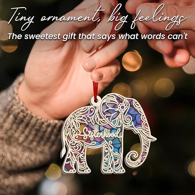 GEEMBI Christmas Birthday Gifts for Women Friendship - Suncatcher Christmas Ornaments 2025 with Card - Thank You Elephant Gifts for Women Best Friends Bestie Sisters, Elephant Ornaments for Sisterhood