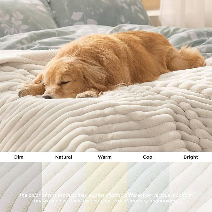 Bedsure Waterproof Dog Blankets for Small Dogs - Soft Puppy Cat Blanket Corduroy Fleece Washable, Cozy Calming Reversible Furniture Protection for Pet Kitten Doggy,25"x35", Cream