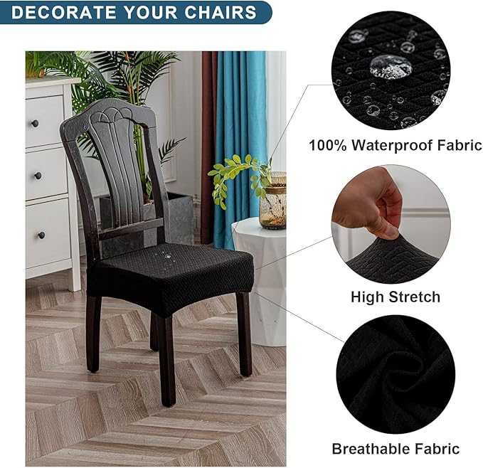 Genina Waterproof Seat Covers for Dining Room Chair Covers Waterproof Dining Chair Covers (2 PCS-Rear-gapped, Black)