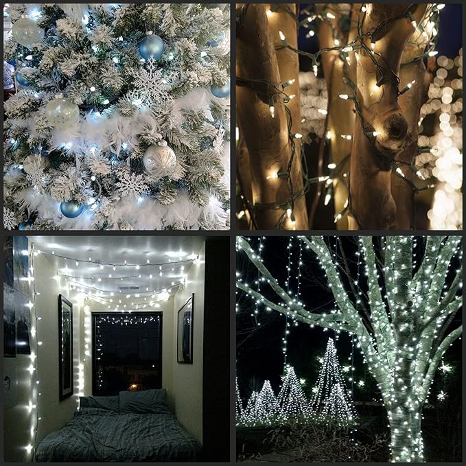 Cool White LED Christmas Lights 200 Count, Pack of 2 Sets 25 ft 100 LED Green Wire Mini String Lights Set (Cool White)