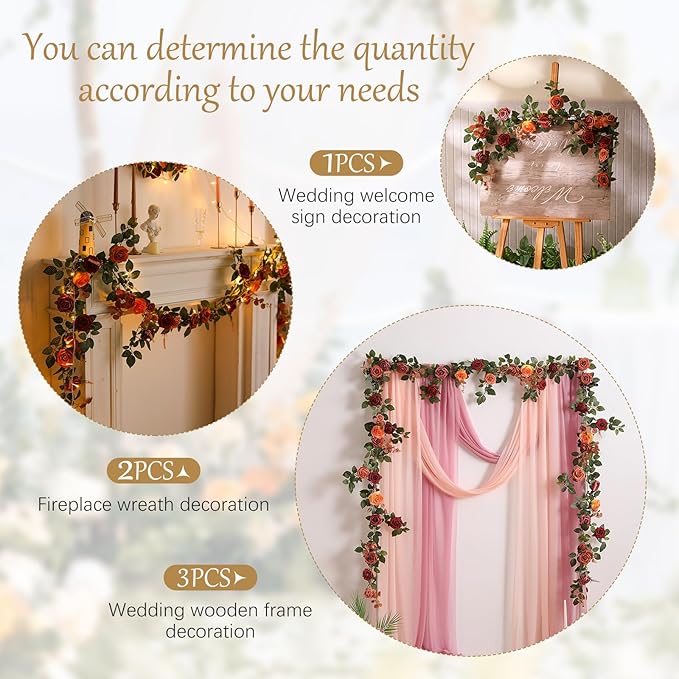 2Pcs Garisey 5FT Terracotta Artificial Flower Garland Fall Floral Garland Burnt Orange Arch Rose Vine for Wedding Ceremony Party Backdrop Decor Arch Flowers Mantel Table Centerpieces Decorations