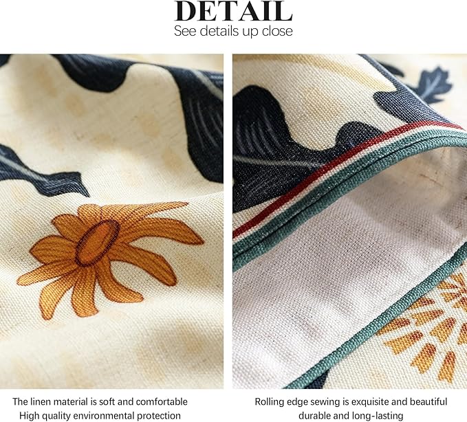 Beige Rectangular Christmas Table Runner 87 Inches Long,Farmhouse Linen Flower Table Runners with Orange and Red Floral,Fall Decorations for Home Thanksgiving Party.12*87"-Tijuana