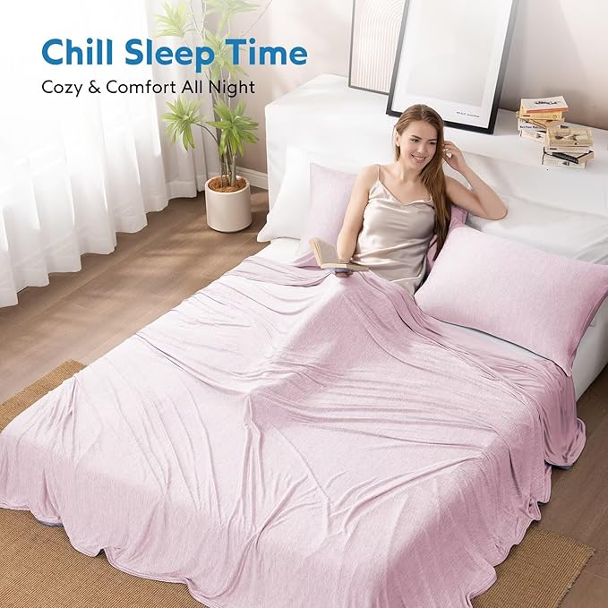 HOMFINE Cooling Blankets for Hot Sleepers (Pink, 90 x 90 inches)