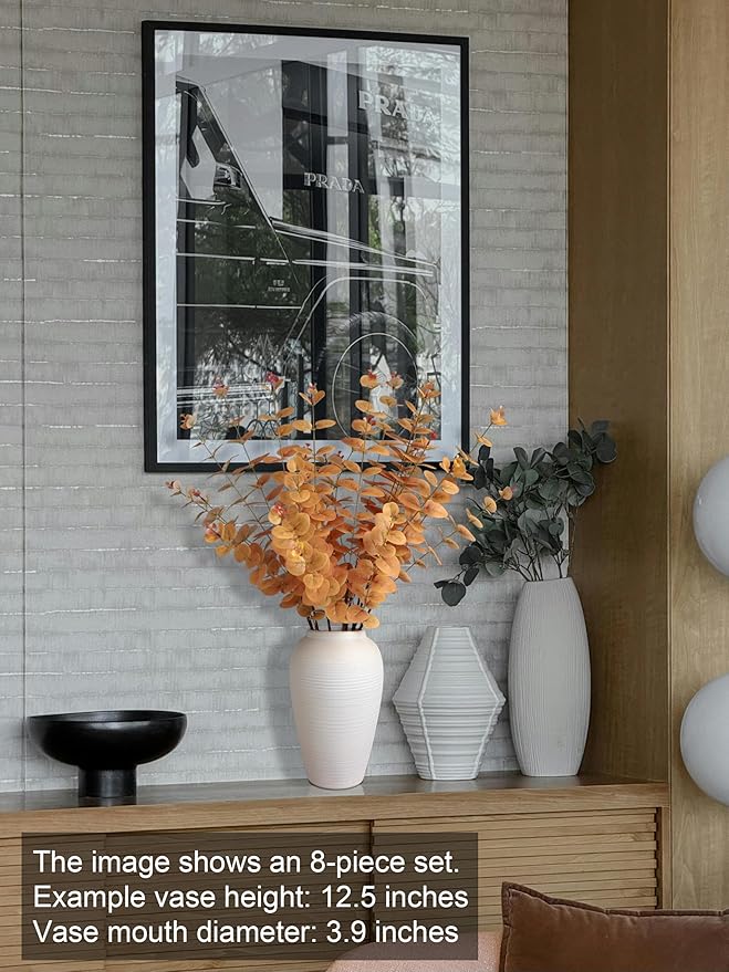 Forlaoers Fall 32" Tall Orange Artificial Eucalyptus Leaves Greenery Stems Fake Flowers Plants Branches for Vase Home Decor Indoor Arrangements Decoration