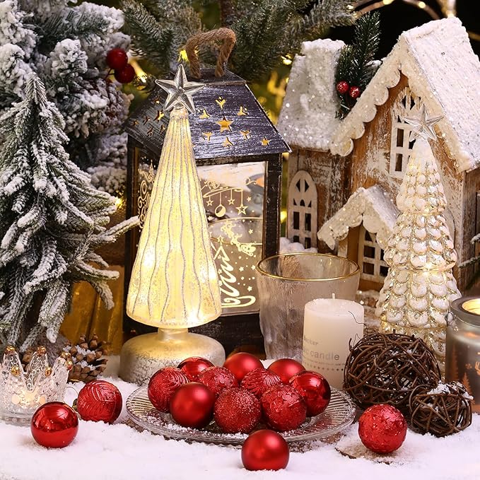 34ct Red Mini Christmas Ball Ornaments Shatterproof Plastic Christmas Tree Decorations for Xmas Party Home Office Holiday Decor -Small Size (1.57"/ 40mm)