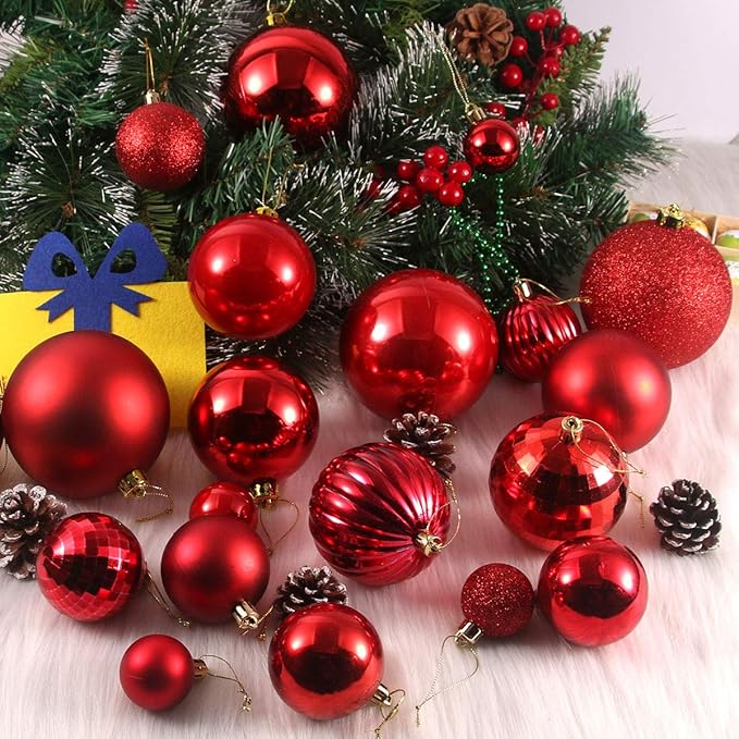 Rose Red 1.6" Small Christmas Balls Christmas Tree Decoration Ornaments Shatterproof Hanging Balls for Birthday Halloween Holiday Wedding Decorations Set of 18pcs