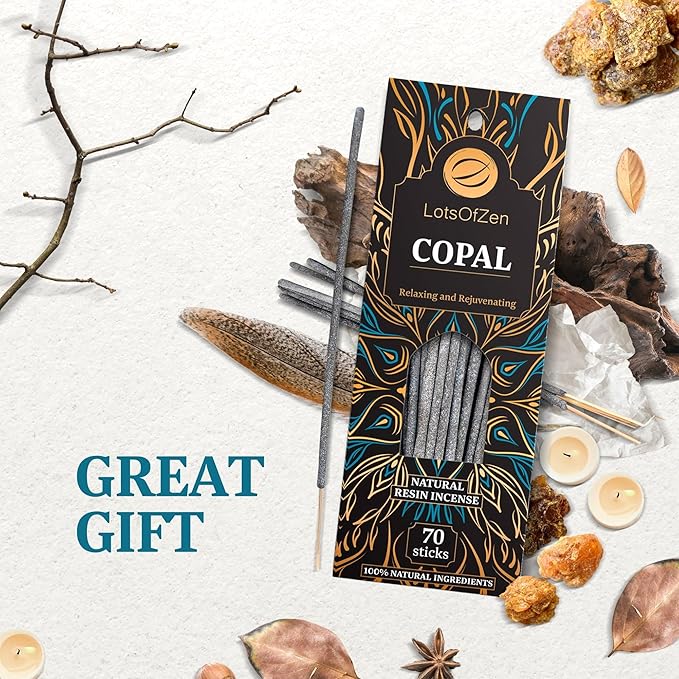 Copal Incense Sticks (70 Pack) – Long Burning White Copal Resin Smudge Kit for Cleansing, Meditation, Rituals & Home Energy Refresh