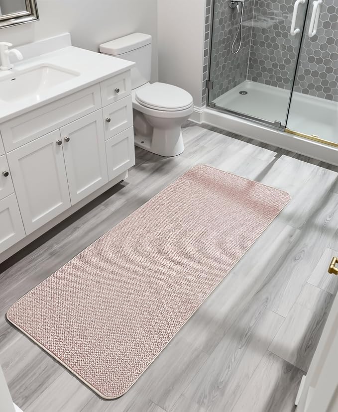 Bath Mat,Ultra Thin Bathroom Runner Rugs,Large Bath Mats for Bathroom,Quick Dry,Non-Slip,Machine Washable,Low Pile,Bath Rug,Shower Outside,Sink,Home Decor Accessories.Beige,2'x5'（24x60inch）
