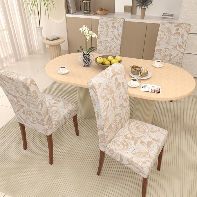 Stretch Dining Chair Covers Set of 6,Floral Print Chair Covers,Soft Removable Washable,Pet Friendly Furniture Protector,Universal Chair Slipcovers for Home, Kitchen,Ceremony Dining Room Seat