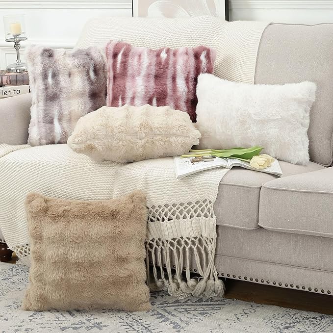 MADIZZ Pack of 2 Thick Plush Wool Throw Pillow Covers 24x24 Inch Pink Soft Neutral Decorative Throw Pillows Accent Boho Cushion Covers for Couch Sofa Bedroom Pillow Shell