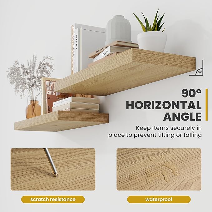 72 Inch Floating Shelves, 9.3" Deep Floating Shelf Wall Mounted, 72" Wall Shelves, Rustic Deep Bookshelf, Large Display Shelves & Storage Shelves for Bedroom, Living Room, Oak, Set of 2