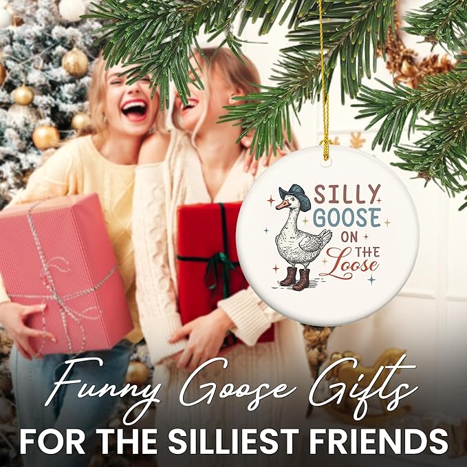 TEEZWONDER Christmas Funny Gifts for Women - Ceramic Christmas Ornaments 2025 for Xmas Decorations - Silly Goose Gifts for Mom Sister Friends, White Elephant Gift for Adults, Stocking Stuffers