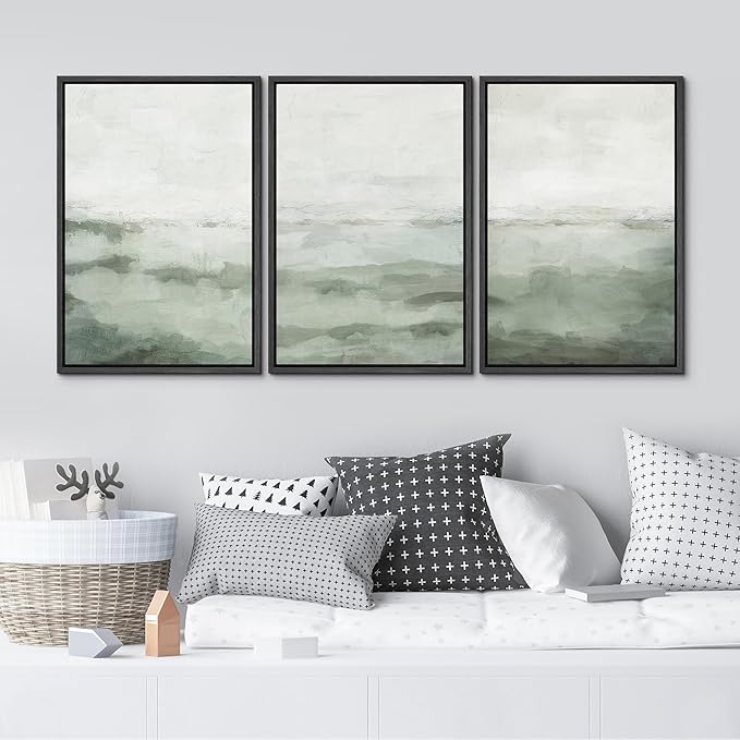 MUDECOR Framed Canvas Print Wall Art Sage Green Abstract Prints Minimalist Modern Wall Art Decor for Bedroom - 24"x36"x3 Black