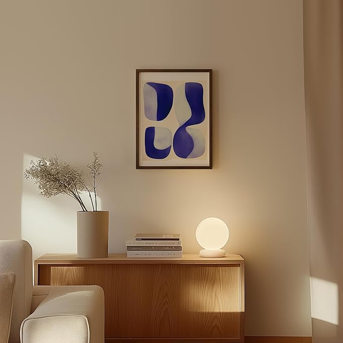 HAUS AND HUES Modern Abstract Wall Art - Blue and Green Living Room Art, Modern Artwork for Walls, Minimalist Picture for Living Room(Blue Tribal Shapes 2, Walnut Frame, 12x16)