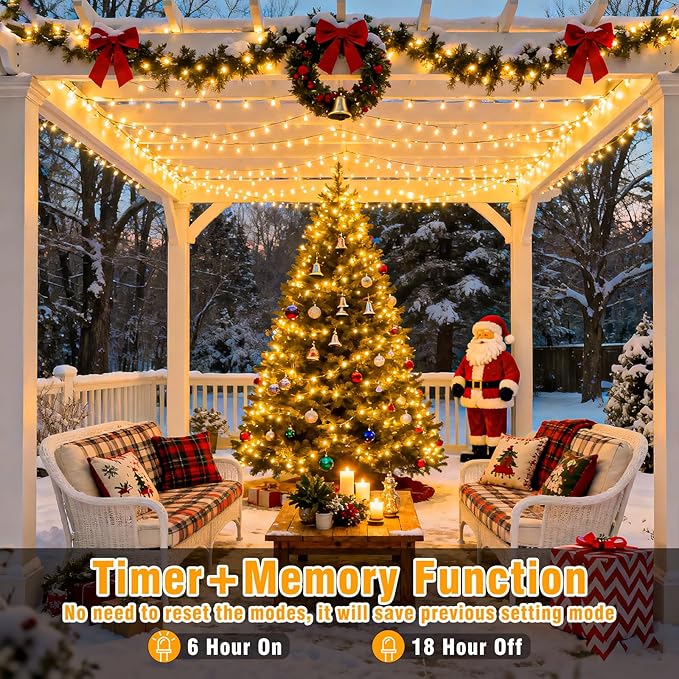 800 LED Christmas Lights Outdoor Indoor, Warm White Christmas Lights 8 Modes Clear Wire Waterproof, Plug in Twinkle Fairy String Light for Xmas Tree Wedding Bedroom Decorations