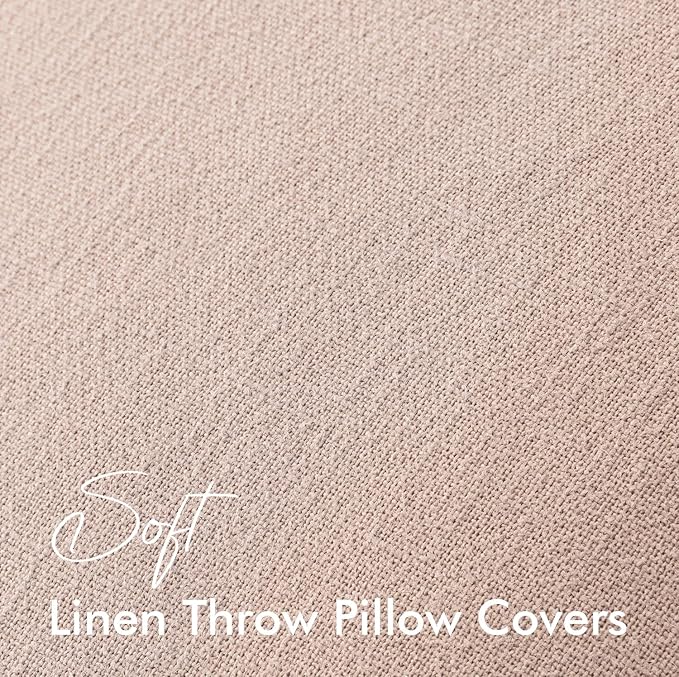 EMEMA Throw Pillow Covers Decorative Linen Pillow Covers 22x22 Inch Pink Boho Farmhouse Neutral Couch Throw Pillows for Bed Pack of 2 Accent Pillowcase Modern Sofa Cushion Livingroom Home
