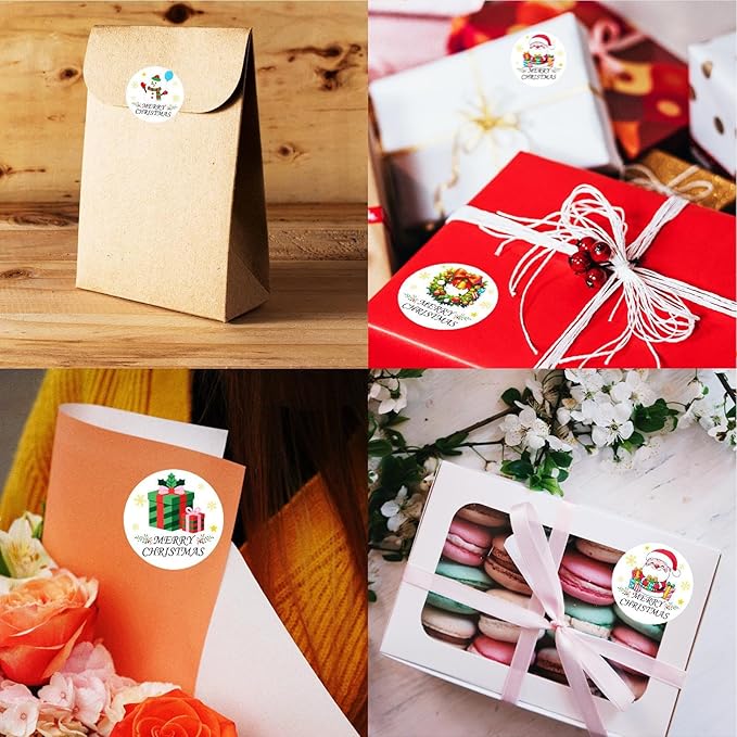 Christmas Sticker Roll - 500 Pieces 2.5x2.5cm Water Resistant Holiday Stickers, Easy Peel and Stick Decals | Handicrafts Envelopes Cards Bread Bags Wall Decor DIY Party Greetings Kids Adults