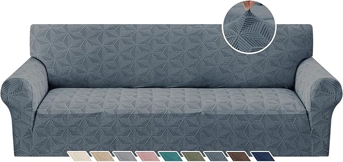 YEMYHOM 1 Piece Stretch Oversized Couch Covers for 4 Seat, Jacquard Extra Large Sofa Cover with Non-Slip Elastic Bottom, Thickened Slipcover Furniture Protector for Dogs Pets (X-Large, Dark Gray）