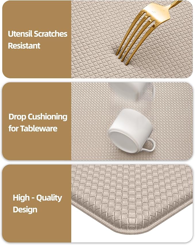 Color&Geometry Anti Fatigue Cushion Padded Kitchen Mat for Floor - 17x29+17x59,Easy Clean, Water & Oil Proof, Anti Slip, Foam Rubber Runner Rug for Front Sink Comfort Standing,Dark Beige Set of 2