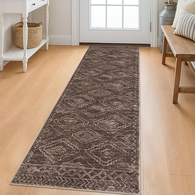 KILOCOCO Boho Kitchen Runner Rug 2x6 Washable Runner Rug, Soft Runners for Hallways Non Slip Printed Distressed Laundry Room Rug, Low-Pile Rug for Entryway/Bedroom/Living Room, Rust Red