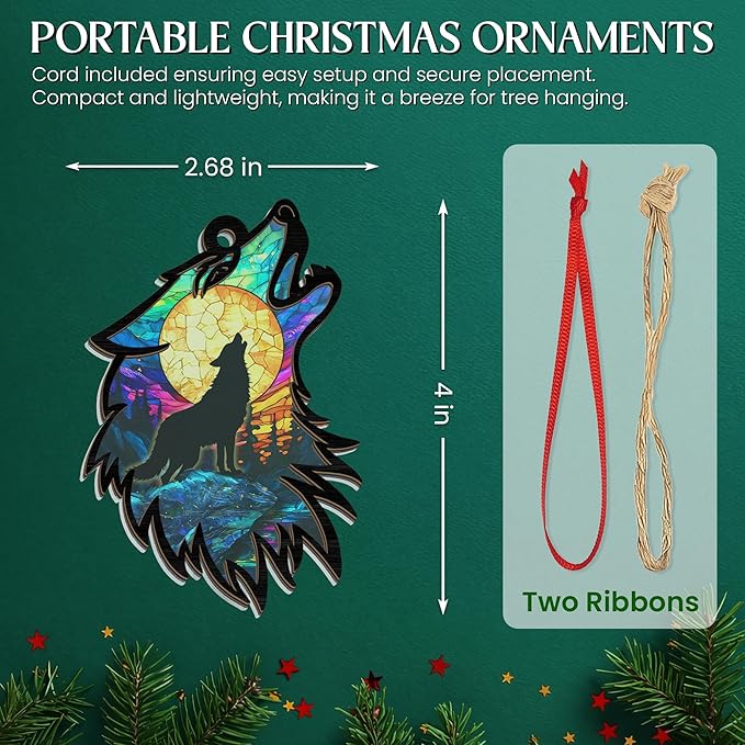 Christmas Wolf Gifts for Women Men - Suncatcher Ornaments 2025 - Wolf Ornaments for Christmas Tree, Wolves Gifts for Animal Lovers Kids Boys Girls, Animal Lover Gift Ideas for Xmas Decorations
