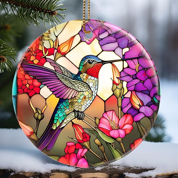 Touber Christmas Ornament, Christmas Decoration, Holiday Present Idea, Heirloom Keepsake, Round Ceramic, Gift Exchange, Gift Idea, Hummingbird