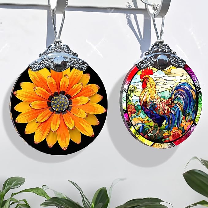 Glass Chicken Christmas Ornament, Semi Transparent Stained Glass Ornament, Colorful Festive Decor for Holidays and Gifts