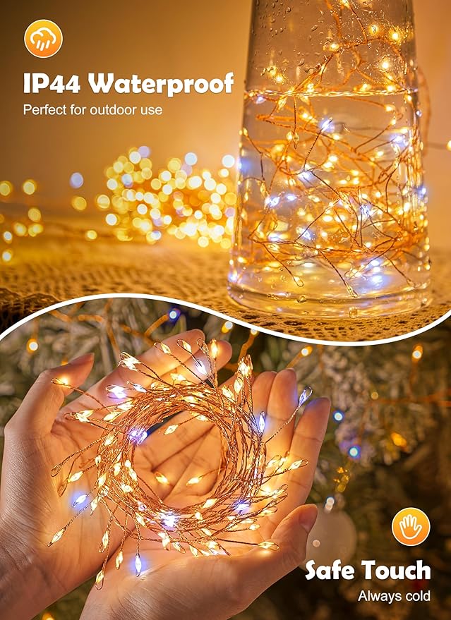 Twinkle Lights Battery Operated, 4 Packs Total 40FT 480LED Garland Lights Indoor, Battery Operated Fairy Lights for DIY Wreath Home Bedroom Christmas Decorations, Firecracker Starry Light, Timer