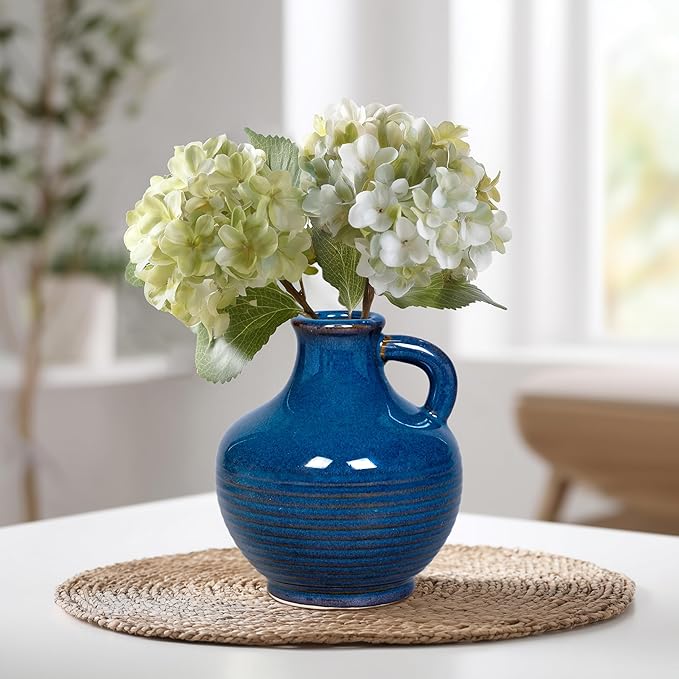 Sunddo Blue Ceramic Flower Vase, 6 Inch Small Modern Vase, Decorative Vases for Home Decor, Farmhouse Decor, Centerpieces, Entryway Living Room Dining Table Kitchen Decor
