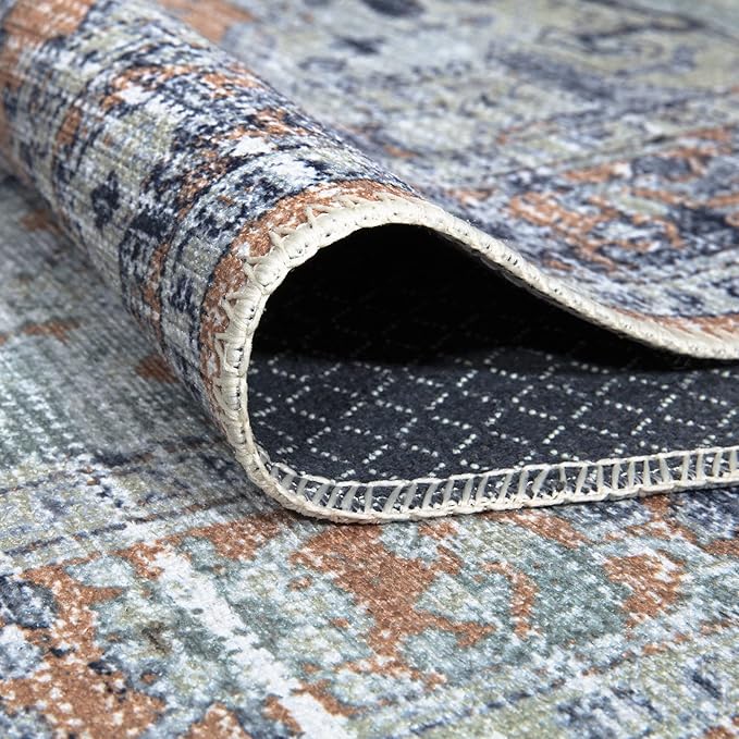 Bloom Rugs Washable Non-Slip 9' x 12' Rug - Peach/Blue Traditional Area Rug for Living Room, Bedroom, Dining Room, and Kitchen - Exact Size: 9' x 12'