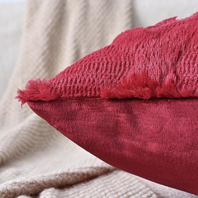 Set of 2 Soft Moroccan Throw Pillow Covers 24x24 Inch Plush Boho Decorative Pillow Cover Accent Cushion Case for Couch Sofa Bed, Burgundy