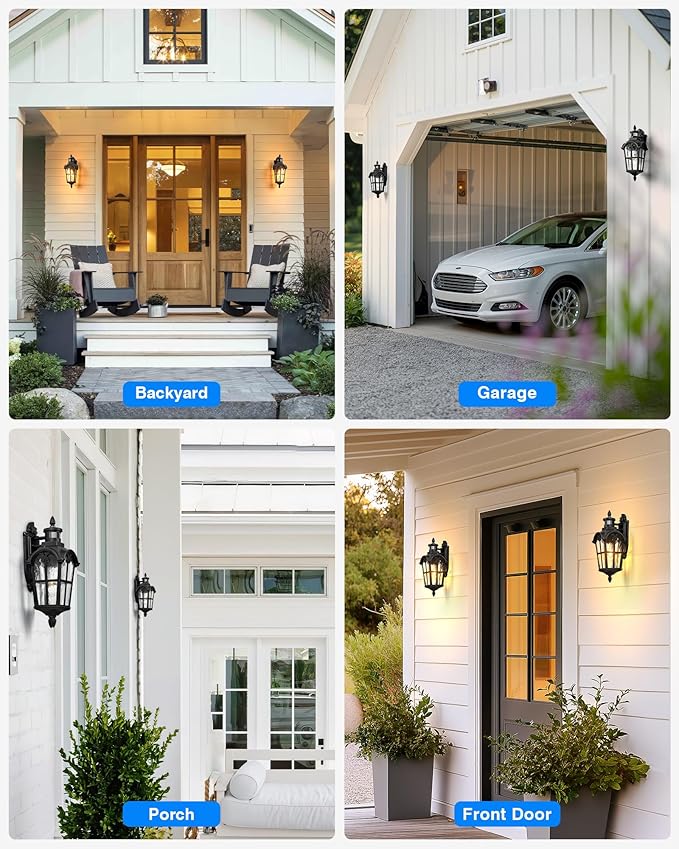 VIANIS 2 Pack Motion Sensor Light Outdoor, Black Dusk to Dawn Outdoor Sconce Lights, Anti-Rust Waterproof Outside Light Fixtures Wall Mount, Exterior Lighting Fixture for House Porch Garage Entryway