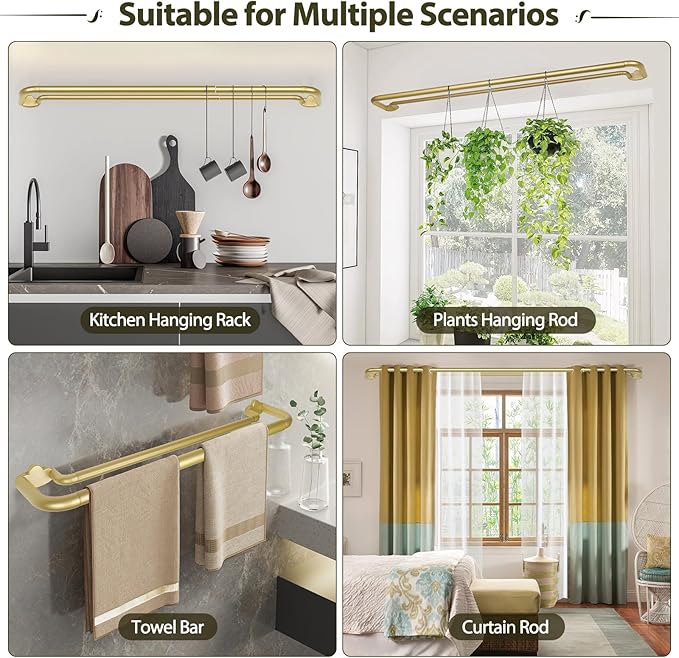 Double Curtain Rods 2 Pack 32 to 58 Inches, HOTOZON Blackout Double Curtain Rods for Windows 20 to 54 Inches (1.6-4.5 ft), 6/8 Inches Wrap Around Room Darkening Telescoping Drapery Rod, Gold